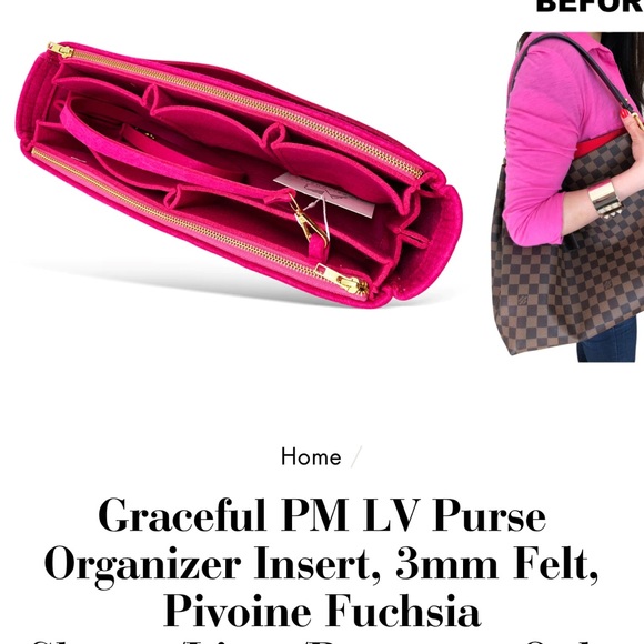 Graceful PM LV Purse Organizer Insert, 3mm Felt, Pivoine Fuchsia - Picture 3 of 8